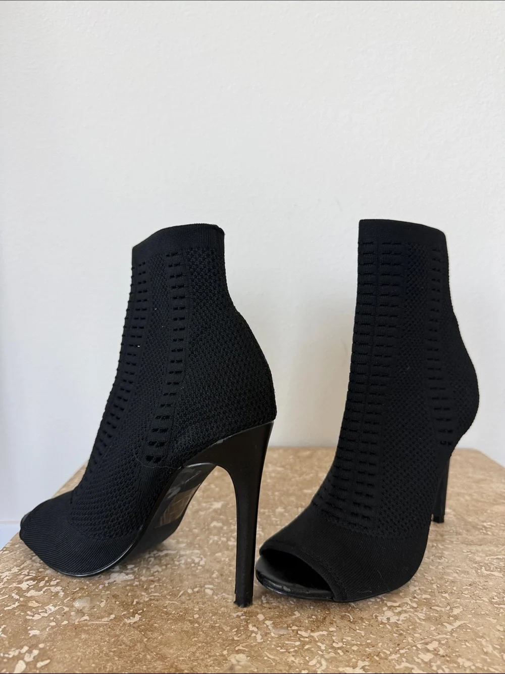 Steve Madden Black Knit Peep-Toe Stiletto Booties